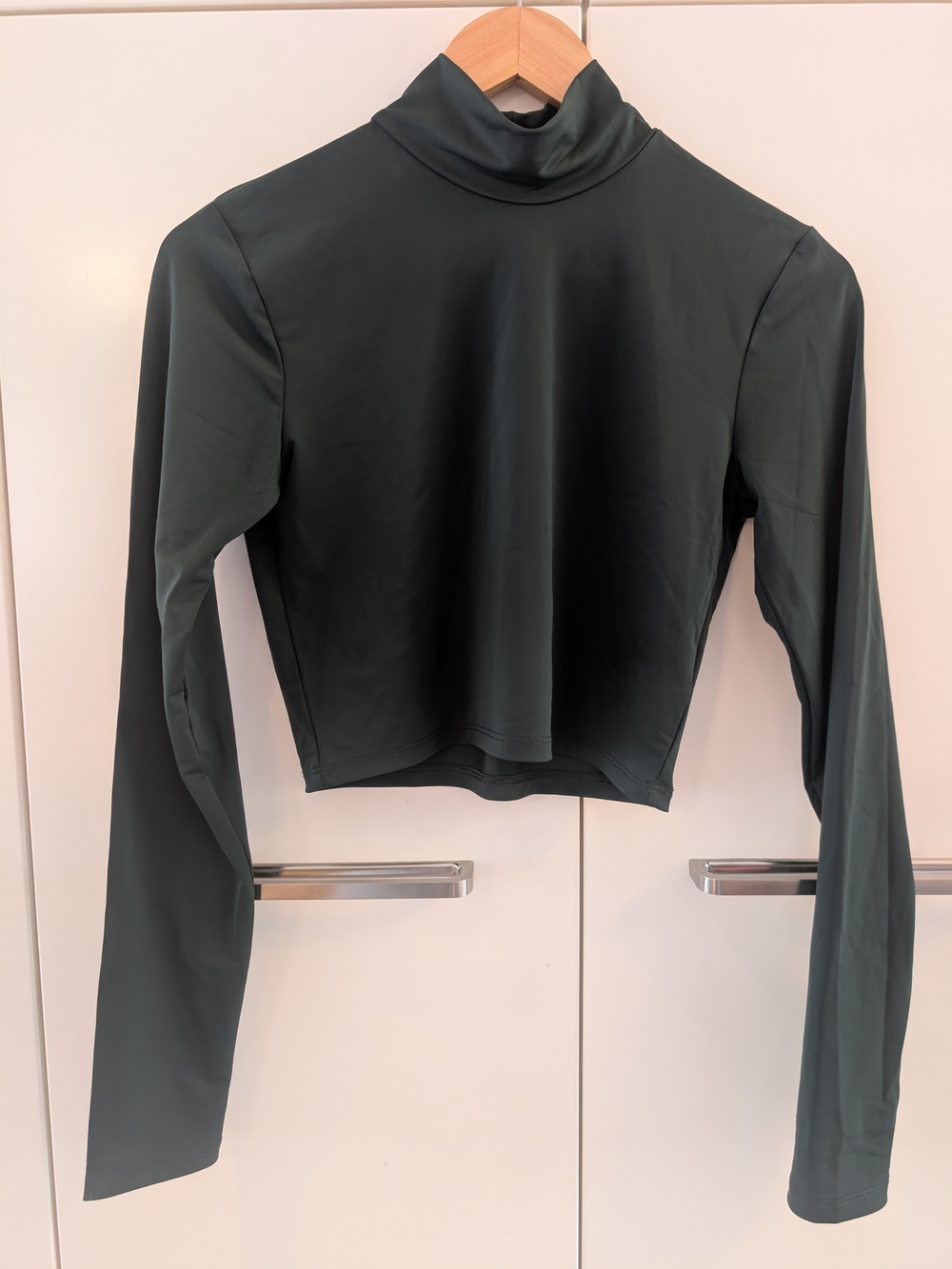 Zara Dark Green Long-Sleeve Mock Neck Crop Top